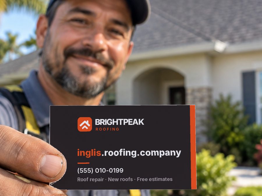 inglis.roofing.company on a roofer's business card