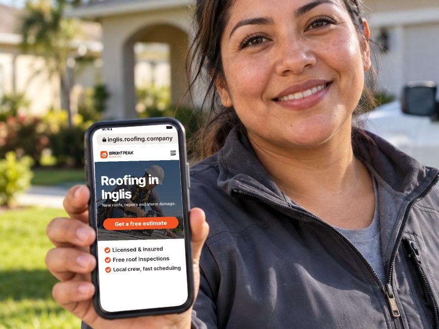 inglis.roofing.company open in a phone browser