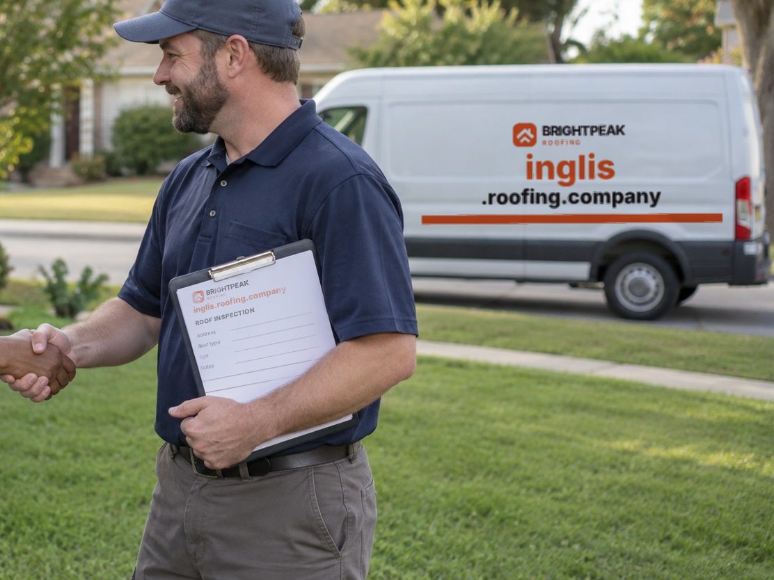 inglis.roofing.company on a roofing van and an inspection form